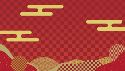 和柄模様と雲の和風背景素材/赤