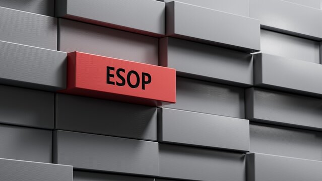 esop sign on the metal blocks.close up of metal blocks,Business Concept.3D rendering.