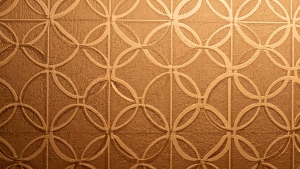 Intricate golden pattern of interconnected circles and vertical lines creates a seamless and