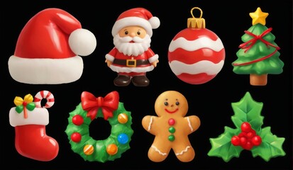 Obraz premium Christmasthemed collection of nine icons arranged in a grid pattern, totaling nine festive symbols.