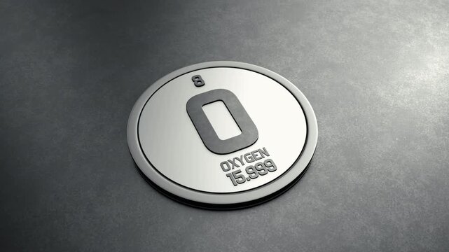Oxygen Element from Periodic Table Round Shiny Metallic Icon