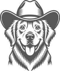 Retriever Dog Wearing Cowboy Hat Stylized Monochrome Illustration