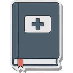 Fototapeta premium Dark Blue Medical Book With White Cross Symbol On Cover And Red Bookmark Detailed Vector Illustration For Healthcare And Science Content
