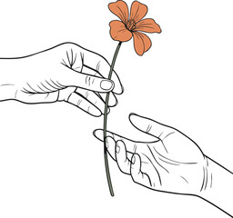 Minimalist Line Art of Flower Giving Gesture