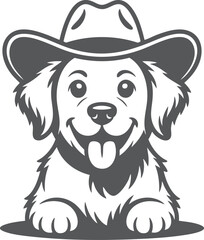 Retriever Dog Wearing Cowboy Hat Stylized Monochrome Illustration