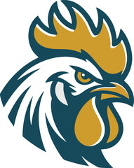 Bold Rooster Head Illustration with Teal and Gold Accents