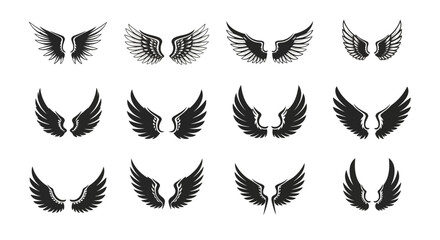 Collection of various black and white angel wing designs with different styles and shapes