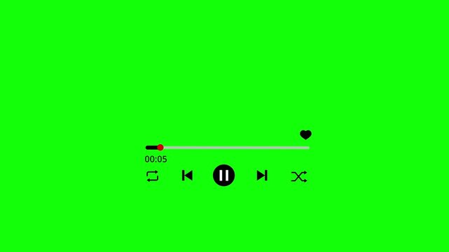 Green screen music player overlay animation template. One minutes multimedia Media player template 4K suitable for Youtuber, content creator, music production