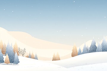 flat vector style winter forest landscape background with snow and  pine trees and empty space for adding text and image