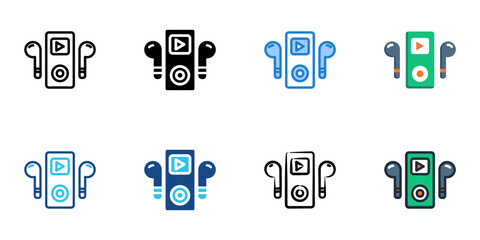 Music player icon set multiple style vector collection. Editable Stroke 
