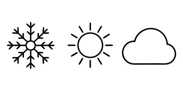 Weather line icon set. three seasons line icon symbol. Snowflake, sun, cloud outline vector icon