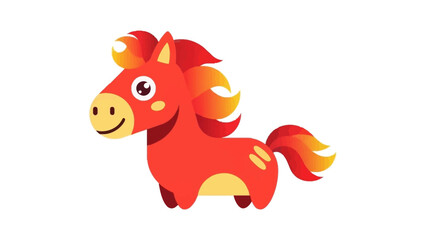 Cartoon Red Horse with Golden Mane and Tail Illustration.