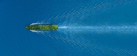 Container cargo ship green Leave Supply Chain green Sustainability. Reduce co2 carbon goals low emission net zero pollution. renewable diesel carbon taxes smart freight catalytic AI tacking ocean. © Yellow Boat