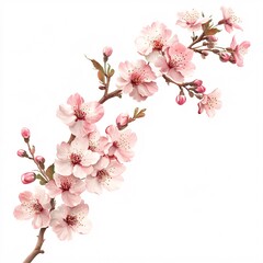 Naklejka premium Elegant watercolor illustration of a beautiful blooming pink cherry blossom branch, a symbol of spring's delicate beauty isolated on a white background