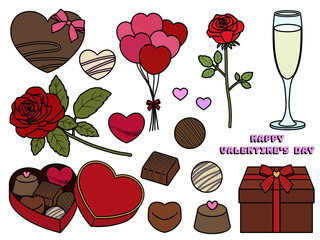 バレンタインの素材セットC  〈輪郭あり〉