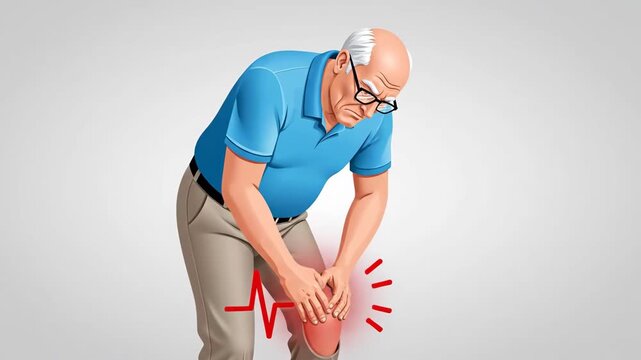 Elderly Man Experiencing Knee Pain and Discomfort Depicted Through Artistic Illustrations