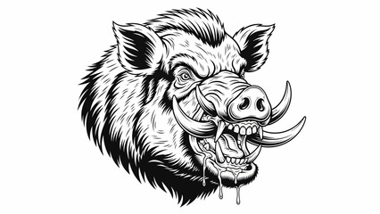 Fierce Wild Boar Head Mascot Illustration in Detailed Engraving Style