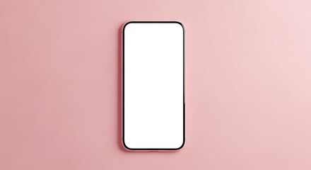 Minimalist smartphone with blank screen on pink background, top-down view, modern technology device isolated in simple environment
