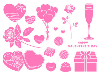 バレンタインの素材セットE-1  〈ピンクのステンシル〉