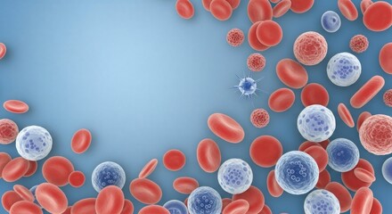 A colorful array of red and blue blood cells against a blue background.
