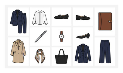 Fototapeta premium Diverse Business Attire Collection: A Set of Professional Woman's Wear