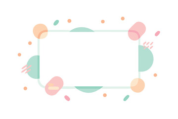 Cute Pastel Memphis Style Frame with Soft Abstract Shapes, Modern Mint and Pink Vector Border for Kids