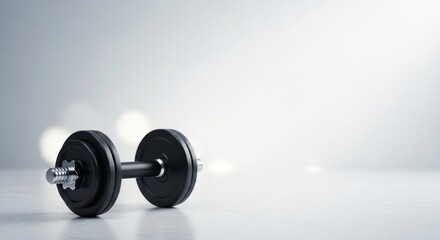 A black dumbbell on a white surface.