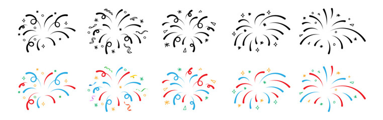 firework explode doodle hand drawing confetti new year party