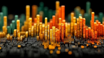 Abstract 3D Bar Chart Data Visualization with Orange and Green Bars image photo