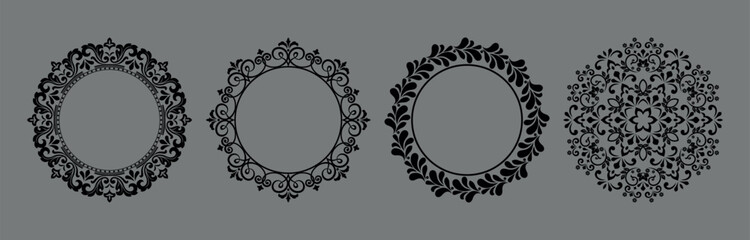 Set of decorative frames Elegant vector element for design in Eastern style, place for text. Floral black and gray borders. Lace illustration for invitations and greeting cards