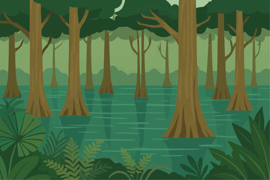 Swamp Forest Flat Vector Illustration