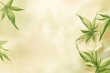light green leaves with delicate lines on light yellow background for minimal natural vector design