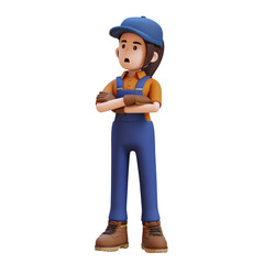 Female Handywoman Construction Worker in Denial and Mad Pose