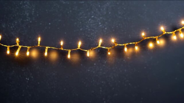 Warm string lights glow gently, creating a cozy ambiance, reminiscent of festive holiday decorations, twinkling against a dark background