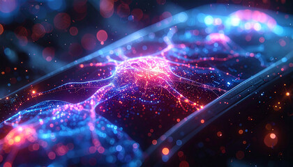 Neural Network Visualization: A mesmerizing digital rendering showcases the intricate beauty of a neural network, illuminating the complex connections and pathways of the human brain.