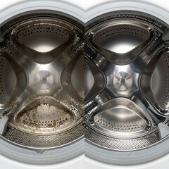 Before and after comparison of a washing machine drum, showcasing the effectiveness of cleaning.
