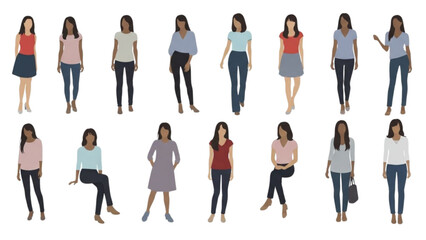 Fototapeta premium Set of diverse women illustrations for Auto Cad architectural projects.