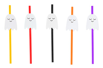 Colorful Halloween ghost straws set design resources