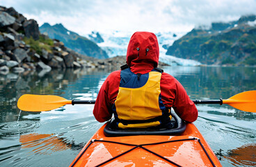 Orange kayak on lake