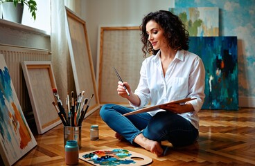 Artist at work in studio