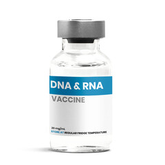 Png label on injection glass bottle mockup for DNA&RNA vaccine