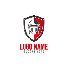 Bold Medieval Knight Shield Logo with Armored Helmet Emblem for Strong Security Branding Design