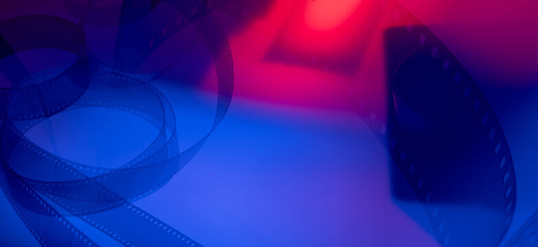 Multicolor abstract cinematic background with film strip - Powered by Adobe