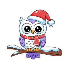 Owl wearing santa hat