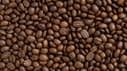 Close-up Overhead View of Roasted Coffee Beans Background Keywords: coffee beans, roasted