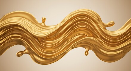Luxurious Golden Wave Liquid Splash Abstract Background.