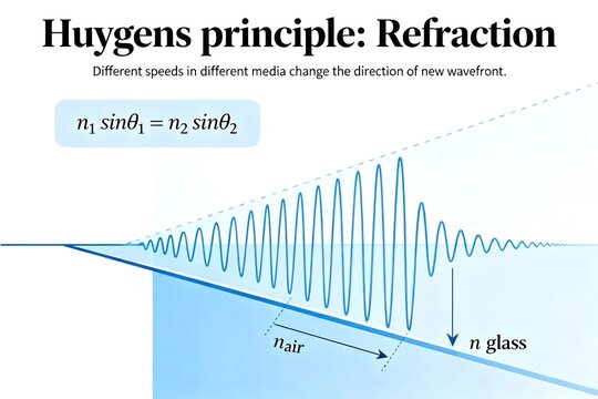 Huygens Principle: Wave Refraction Visualization and Snell's Law