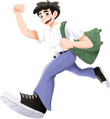 Male Student Running While Holding Bag Illustration