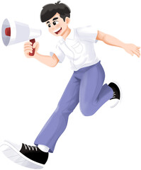 Male Student Holding Megaphone Illustration