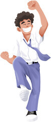 Happy Male Student Jump with Raised Hands Illustration